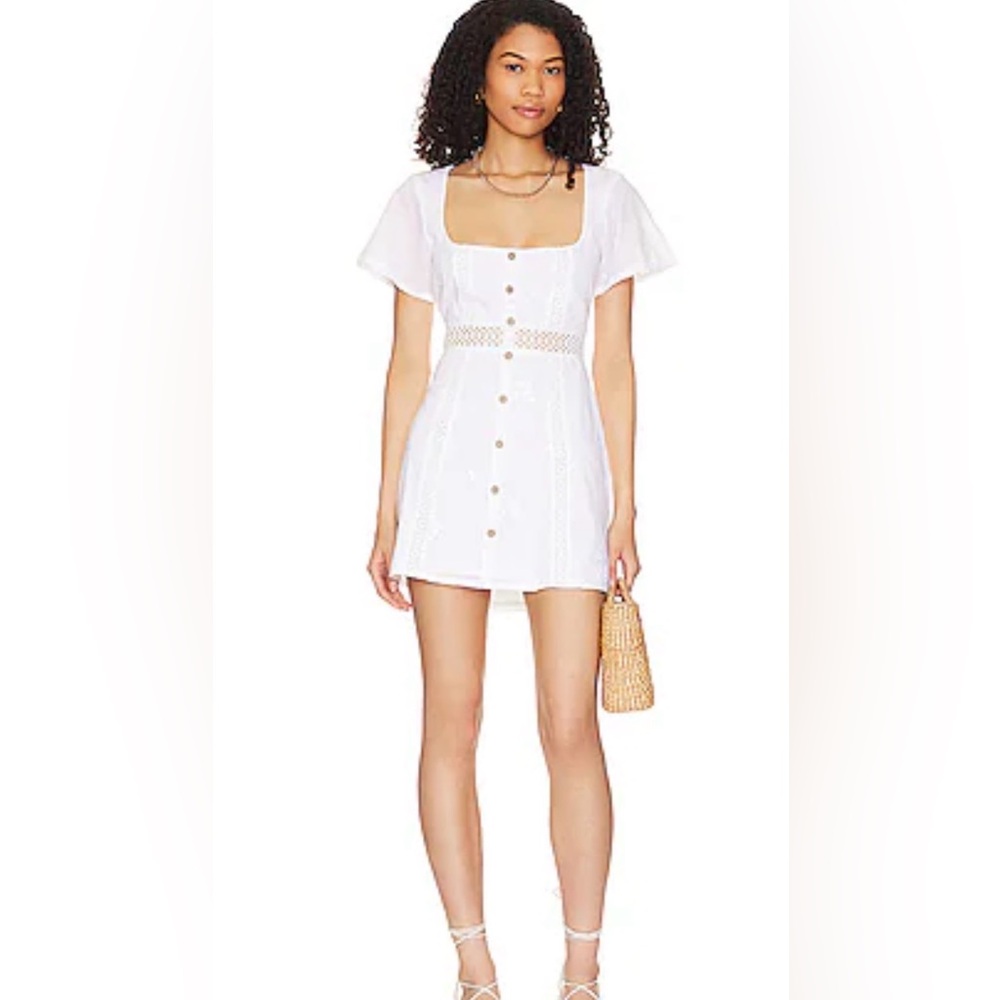 House of Harlow 1960 White Mini Dress with Button Detail